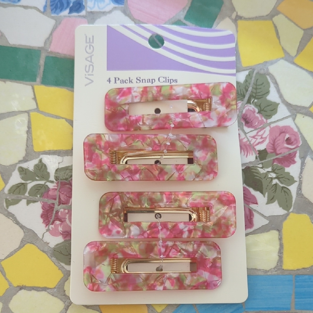 Visage Pink Floral Snap Hair Clips - 4 Pack